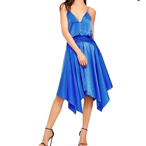 Aidan Mattox Charmeuse Blouson assymetrical handkerchief hem cocktail dress NWT - Picture 1 of 10